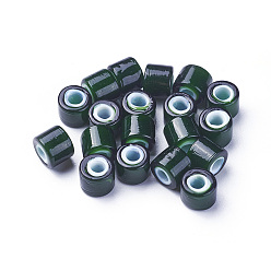 Темно-Зеленый Бусины лэмпворк , колонка, темно-зеленый, 7.5~8x6~6.5 мм, отверстие : 3 мм