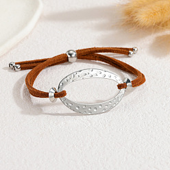 Platine Bracelets coulissants ajustables en acier inoxydable texturé, maillons ovales, imitation daim., chocolat, platine, 304 pouce (9.45 cm)