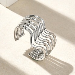 Нержавеющая Сталь Цвет 304 Многослойные открытые кольца-манжеты из нержавеющей стали для женщин, цвет нержавеющей стали, 16 мм, внутренний диаметр: 19 мм