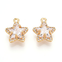Звезда Латунные микро проложить кубического циркония прелести, Сердце и звезда, долговечный, без никеля , реальный 18 k позолоченный, звезда, 14x12x7 мм, отверстие : 1.2 мм