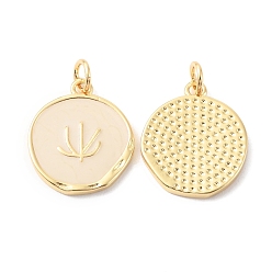 Бланшированный Миндаль Латунные подвески с реечным покрытием с прыгающим кольцом, с эмалью, долговечное покрытие из настоящего золота 18 k, без кадмия и без свинца, плоско-круглые, бланшированный миндаль, 17.5x15x2 мм, отверстие : 3 мм