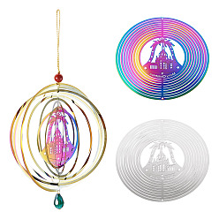 (52) Непрозрачная лаванда 2 шт. 2 цвета 201 соединительные элементы/звенья из нержавеющей стали, плоский круглый с полым рождественским колокольчиком, гравированные металлические украшения, разноцветные, 100x0.3 мм, отверстие : 1.6 мм, 1 шт / цвет