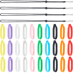 (52) Непрозрачная лаванда Регулируемый ремешок на шею из полиэстера, с овальной силиконовой подвеской против потери, разноцветные, шнурок: 450x3.2мм, 4 шт, Кулон : 46x14x8 мм, 30 шт