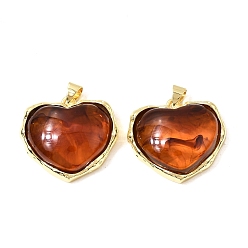 Сердце Подвески латуни cmолы, без кадмия и без свинца, долговечный, стойки покрытие, реальный 18 k позолоченный, цветочный белый, шарма сердца, 22x24x8 мм, отверстие : 5x3.5 мм