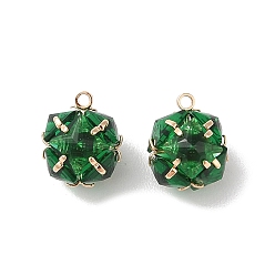 Зеленый Латунь прелести, со стеклом, кубические, золотые, зелёные, 11x9 мм, отверстие : 1 мм