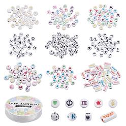 Mixed Color DIY Jewelry Making Kits, Including Round & Flat Round & Rectangle & Cube Acrylic Beads, Elastic Crystal Thread, Mixed Color, Beads: 270pcs/bag