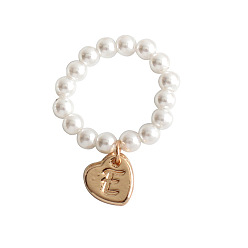 Letter E Пластиковые кольца с имитацией жемчуга и сплавом, золотые, Письмо E, 20 мм