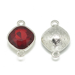 Красный Соединители звеньев сплава стекла, граненые, ромб, платина, красные, 22x15x7 мм, отверстие : 2 мм