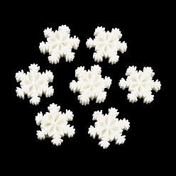 Floral White Opaque Resin Cabochons, Christmas Glitter Snowflake, Floral White, 18.5x16.5x5mm