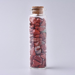 Red Jasper Glass Wishing Bottle, For Pendant Decoration, with Red Jasper Chip Beads Inside and Cork Stopper, 22x71mm