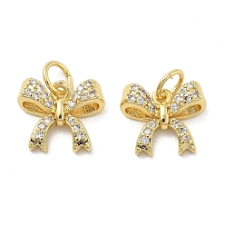 Настоящее золото 18K Латунные микро проложить кубического циркония прелести, бантом, без свинца и без кадмия, долговечный, стойки покрытие, реальный 18 k позолоченный, 10.5x11.5x4 мм, отверстие : 3 мм