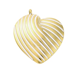 Белый 304 подвески из нержавеющей стали, с эмалью, полосатый сердечный брелок, золотые, белые, 28x24x4.5 мм, отверстие : 2 мм