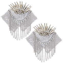 Платиновый & Серебристый 2шт. железный модный эполет с кисточками, съемный плечевой значок с заклепками в стиле панк, с находкой из сплава и войлока, Платина и серебро, 173x185x12 мм