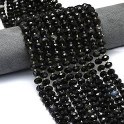 Черный Натуральные полосатые агатовые бусы, окрашенная и подогревом, граненые, рондель, с бисером, чёрные, 8.5~10x5.5~6.5 мм, отверстие : 1 мм, около 43~45 шт / нитка, 15.35'' (39 см)