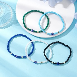 (52) Непрозрачная лаванда Женские браслеты из стеклянных и лэмпворк бусин с эластичными вставками, злые глаза, с Гальваническим немагнитных синтетическими гематита бисера, разноцветные, бусины : 6 мм, внутренний диаметр: 2.13 дюйм (5.4 см)