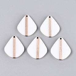 Белый Кулоны из непрозрачной смолы и дерева, слеза, белые, 32.5~33x27.3~27.9x3.5 мм, отверстие : 2 мм