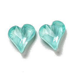 Light Azore Glas Strass Cabochons, Spitzenrücken und Rückseite plattiert, facettiert, Herz, Light Azore, 8x8x4 mm