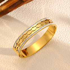 Другие 304 Шарнирные браслеты из нержавеющей стали со стразами для женщин, реальный 18 k позолоченный, шкала, внутренний диаметр: 2-3/8 дюйм (6 см)