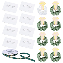 Mixed Color Bridesmaid Gift Sets, including Polyester Ribbons, 925 Sterling Silver Stud Earrings, Cloth Elastic Hair Tie and Iron Claw Hair Clip, Mixed Color, 56x100x1mm