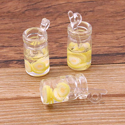 Yellow Transparent Resin Pendants, Cup Charms with Fruit, Yellow, 26x16mm, Hole: 2mm
