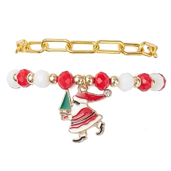 Santa Claus 2 шт. 2 стили браслеты с подвесками из сплава и эмали на рождественскую тематику и наборы железных браслетов-цепочек со скрепками, со стеклянными бусинами, Дед Мороз, 7-1/2~7-3/4 дюйм (19.1~19.6 см)