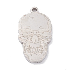 Stainless Steel Color Non-Tarnish 201 Stainless Steel Pendants, Laser Cut, Skull, Stainless Steel Color, 28x15.5x2mm, Hole: 2mm