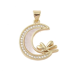 Лист Латунные микропаве прозрачные подвески с фианитом, с оболочкой, без кадмия и без свинца, луна, реальный 18 k позолоченный, лист, 22.5x20.5x2.5 мм, отверстие : 4x3 мм