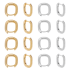 (52) Непрозрачная лаванда 16шт. 2 цветов, полуспиральные прямоугольные латунные серьги-кольца для женщин, разноцветные, 15.5x13x2.5 мм, 8 шт / цвет