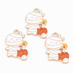 Белый Подвески из эмалевого сплава легкого золота, без кадмия и без свинца, Хэллоуин, мумия, белые, 25x19x1.2 мм, отверстие : 1.5 мм