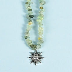 Prehnite Natural Prehnite  Necklaces, with Alloy Charms, Sun, 14.57 inch(37cm)