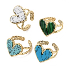 Смешанные камни Ионное покрытие (ip) 304 кольцо из нержавеющей стали, регулируемые кольца из синтезированных драгоценных камней, сердце, 18x17.5 мм, внутренний диаметр: регулируемый