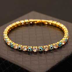 Бледно-бирюзовый Теннисные браслеты от сглаза для женщин из латуни, прозрачных кубических цирконий и смолы, золотые, бледные бирюзовая, 7-1/2 дюйм (19 см)