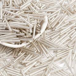 Прозрачный Серебряные подкладке прозрачное стекло стеклярусом, прозрачные, 20x2.5 мм, отверстие : 0.5 мм, около 2000~2500 шт / упаковка