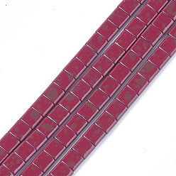 Brown Spray Painted Non-magnetic Synthetic Hematite Multi-Strand Links, For Tile Elastic Bracelets Making, Square, Brown, 5x5x2mm, Hole: 0.6mm, about 80pcs/strand, 15.7 inch