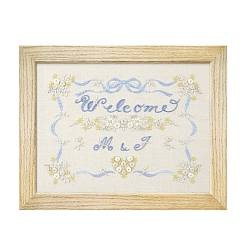 Flower Word Welcome DIY Embroidery Starter Kits, Including Cotton and Linen Embroidery Cloth & Thread, Needle, Instruction Sheet, Flower, 275x275mm