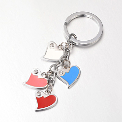 Разноцветный Брелок с эмалью из сплава платины и цинка, со стразами, сердце, красочный, 100x20 мм