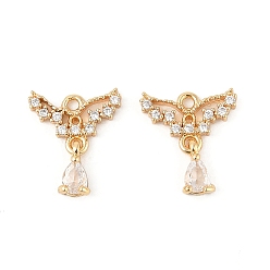 Настоящее золото 18K Латунные микро проложить кубического циркония подвески, без кадмия, без никеля и без свинца, крылатые прелести, реальный 18 k позолоченный, 13x11x3 мм, отверстие : 1.2 мм