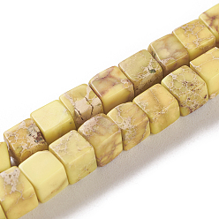 Желтый Натуральные имперские нитки из бисера яшмы, окрашенные, кубические, желтые, 4.5x4.5x4.5 мм, отверстие : 0.8 мм, около 87~88 шт / нитка, 15.1 дюйм ~ 15.3 дюйм (38.5~39 см)