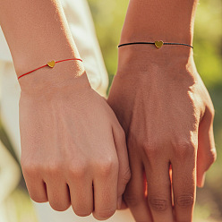 (52) Непрозрачная лаванда 2шт 2 цвета сердце регулируемый нейлоновый шнур плетеные браслеты, латунные украшения в форме сердца для женщин, с бумажной карточкой, разноцветные, внутренний диаметр: 11 дюйм (280 мм).