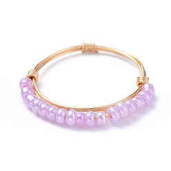 Violet Glass Seed Beaded Rings, with Copper Wire, Golden, Violet, 19mm, 1~1.5mm