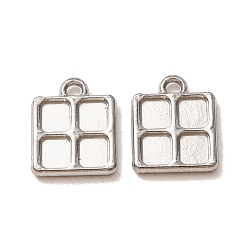 Stainless Steel Color 304 Stainless Steel Pendants, Square Charms, Long-Lasting Plated, Stainless Steel Color, 13x10.5x2mm, Hole: 1.5mm