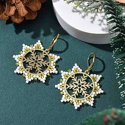 Золотой Снежинка 304 серьги с застежкой-молнией из нержавеющей стали, со стеклянным бисером и подвесками из сплава, золотые, 45x35x10 мм