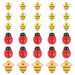 Couleur Mélangete 60 pcs 3 styles cabochons en résine opaque, abeilles et coccinelles, couleur mixte, 13~20x13~18x8mm