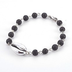 Lava Rock Natural Lava Rock Beads Bracelets, with Electroplated Shell Beads, Cowrie Shells, 8-1/8 inch(20.5cm)