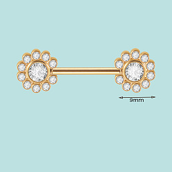 Золотой 304 Кольца для сосков из нержавеющей стали с кристаллами и стразами, золотые, 9 мм
