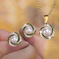 Морская Ракушка Комплект из ожерелья с подвеской из сплава и серег-гвоздиков для женщин, комплекты украшений из искусственного жемчуга для женщин, цвет морской раковины, Ожерелье: 450 mm