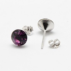 204_Amatista Aretes de cristal austriaco, con 925 pendientes de plata de ley, 204 _amethyst, 16x7 mm, pin: 0.8 mm
