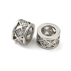 Платина Латунные микро проложить Цирконий Европейский бисером, бусины с большим отверстием, долговечный, без свинца и без кадмия, полая колонна с ромбом, платина, 8x5 мм, отверстие : 5 мм