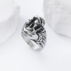 Нержавеющая Сталь Цвет Винтажный панк 304 кольца на пальцы из нержавеющей стали, кольцо с двумя руками и песочными часами, цвет нержавеющей стали, 22 мм, размер США 12 (21.4 мм)