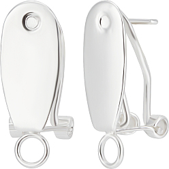 Посеребрённый 20шт. каплевидные латунные серьги-гвоздики, французские серьги-клипсы, с горизонтальными петлями, без никеля , 925 серебро покрытием, 23x9 мм, отверстие : 2.5~3.5 мм, штифты : 0.8 мм